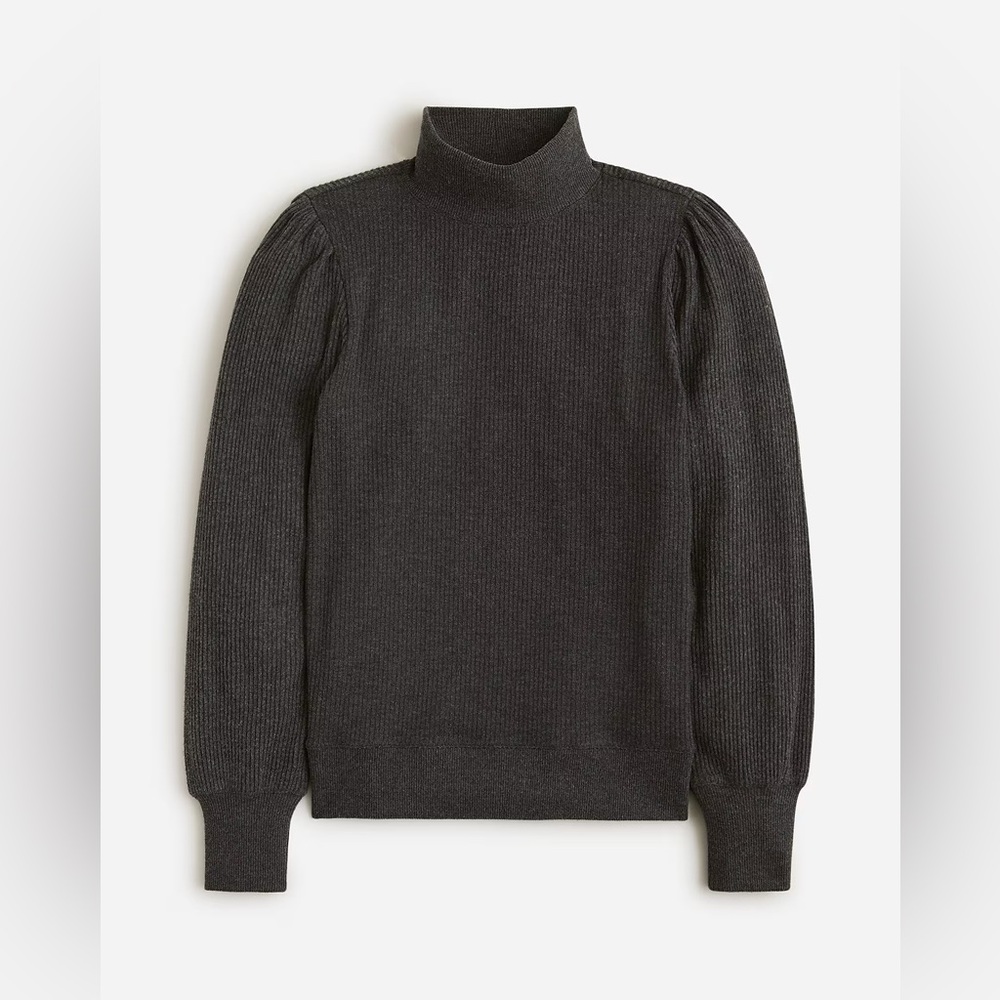 J. Crew Brushed rib puff sleeve mockneck tee